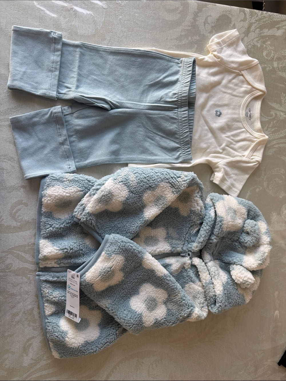 Carter's Blue Floral Sherpa Hoodie Set with Cream Bodysuit